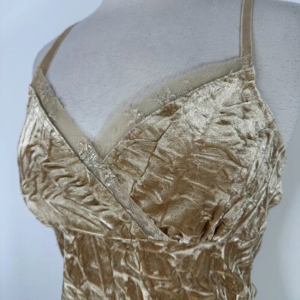 Byerwear Velvet Women's Size Large Gold Y2K Strap Stretch Tank Top